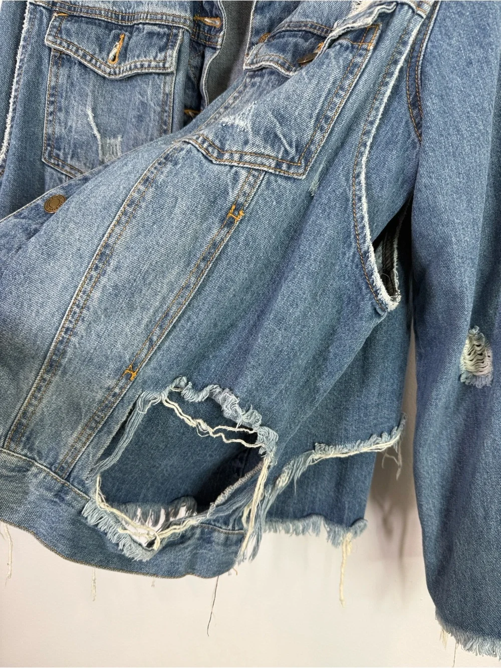 Zara distressed ripped double layer 90’s grunge loose fitting denim jacket